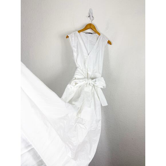 Jenni Kayne Sleeveless Kate Midi Dress Medium White Cotton Poplin Lined Belted - Picture 11 of 13
